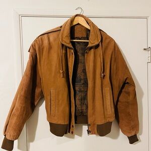 Vintage Brown Leather Bomber Flight Jacket, Size S